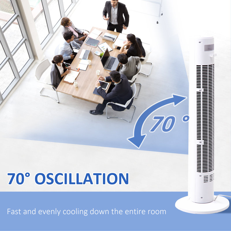 37.75" Tower Fan Cooling For Bedroom With 3 Speed, 12H Timer, Oscillating, LED Sensor Panel, Remote Control, White, White
