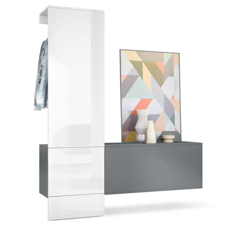 Chappa Hall Tree 156.5cm Wide with Shoe Storage, High-gloss white