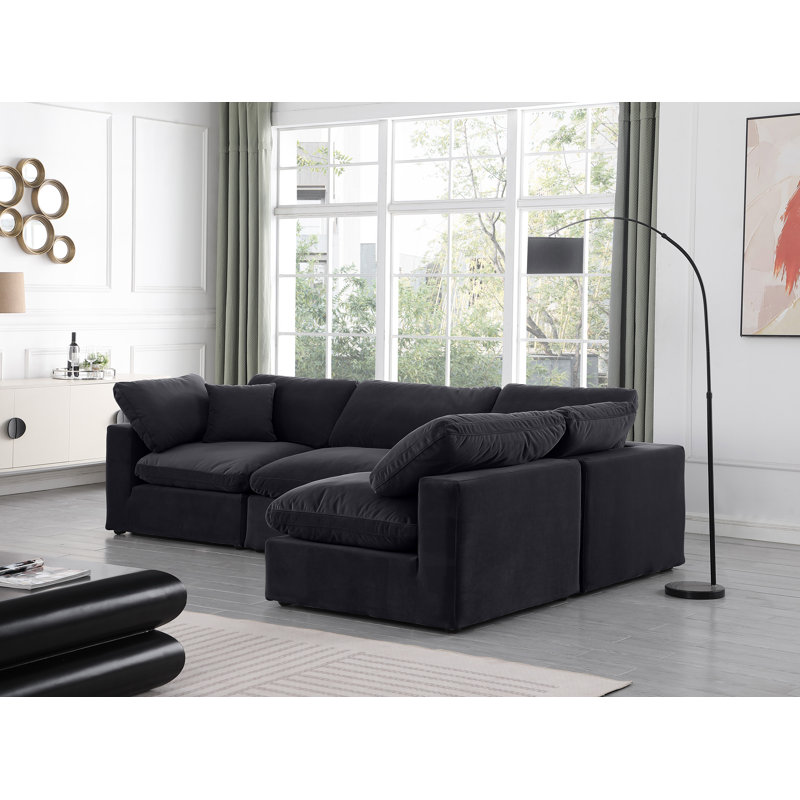 Canapé modulaire réversible en velours Hulene, Velours noir