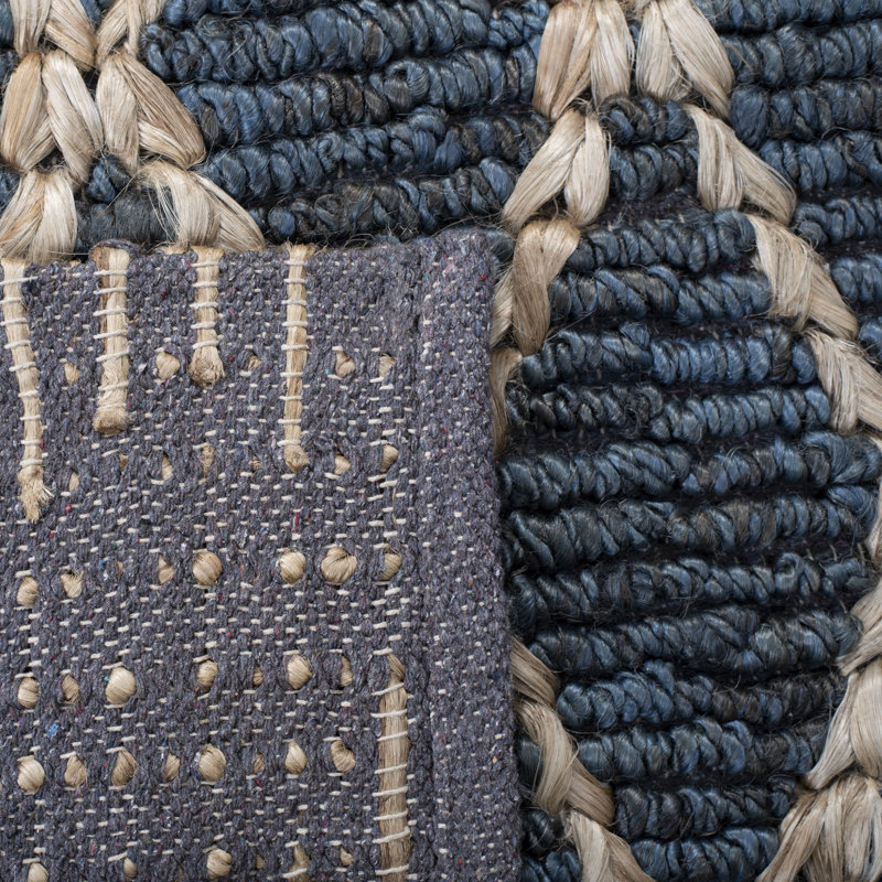 Alejo Natural Fiber Hand Loomed Jute/Cotton Geometric Rug in Dark Blue/Brown, Rectangle 4' x 6'