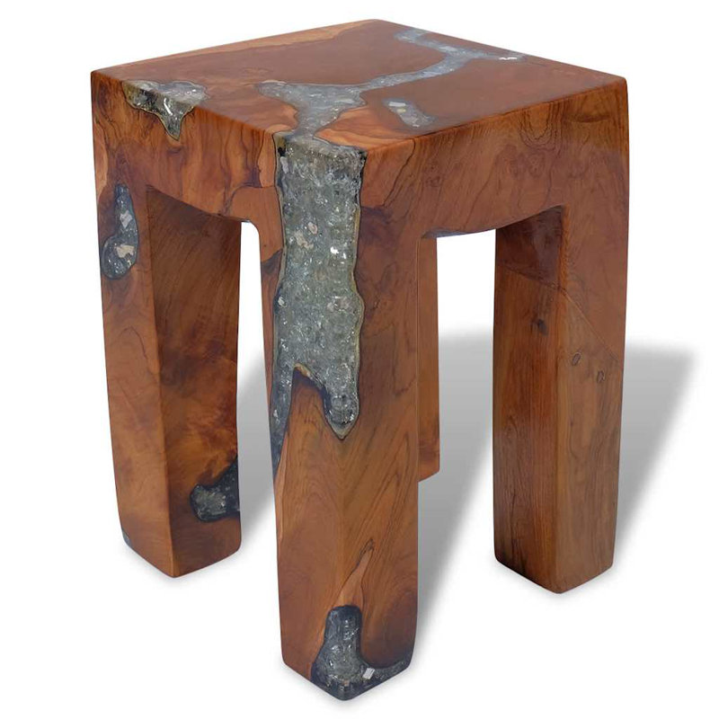 Tabouret décoratif en bois de teck massif multicolore 11,8 x 11,8 x 15,7 po