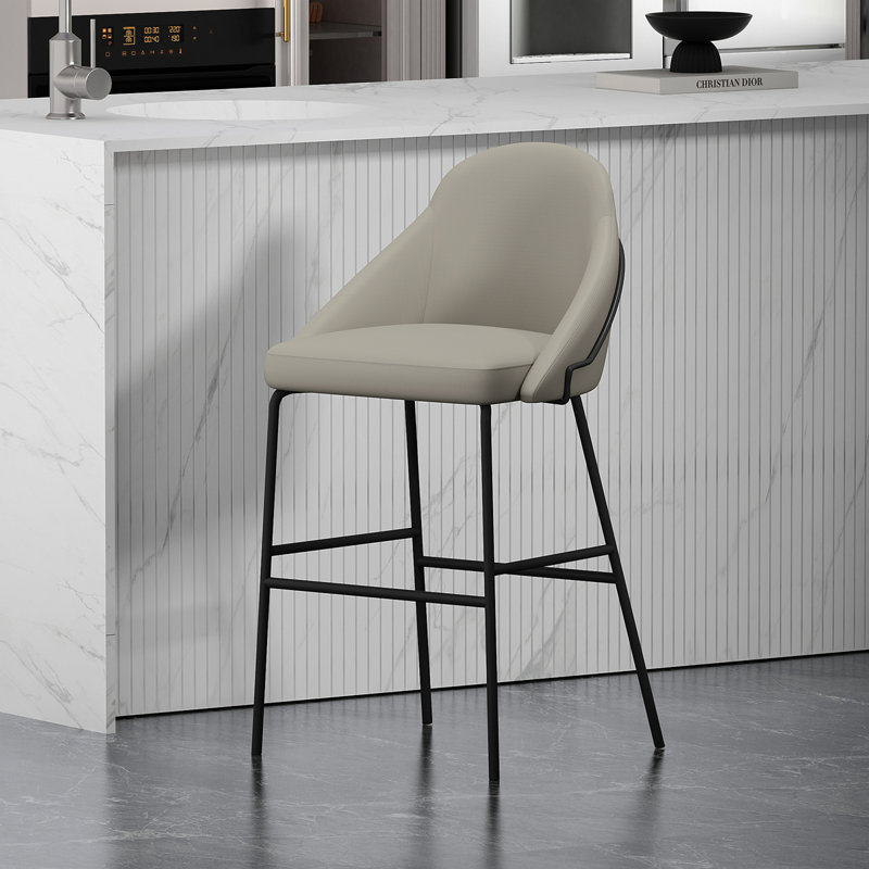 Tabouret de bar rembourré Gracie, Tanné, Tabouret de bar (siège d'une hauteur de 29,1 po), Noir