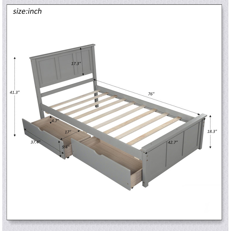 Lit plateforme avec rangement, Gris