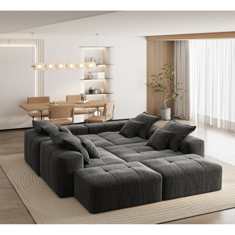 Canapé modulaire surdimensionné 8 pièces en tissu de chenille étincelant avec 8 coussins de 98,43 po Roseat Boneless, Noir