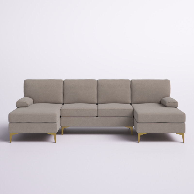 Amulya Upholstered U-Shaped Sectional Symmetrical, Khaki Polyester Blend, Gold