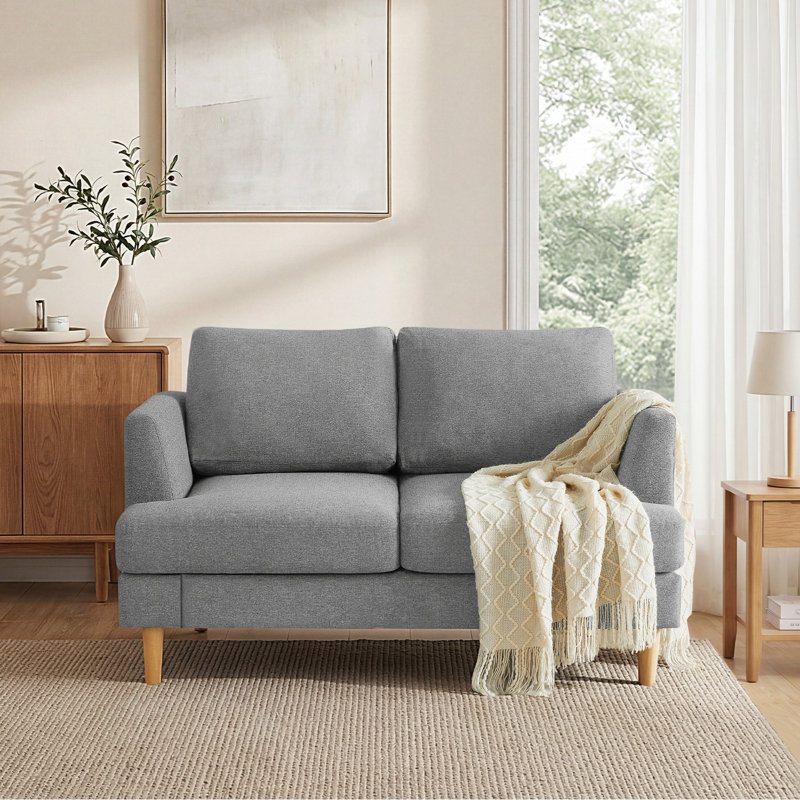 56"W Linen Modern Upholstered Loveseat Sofa, Light Gray