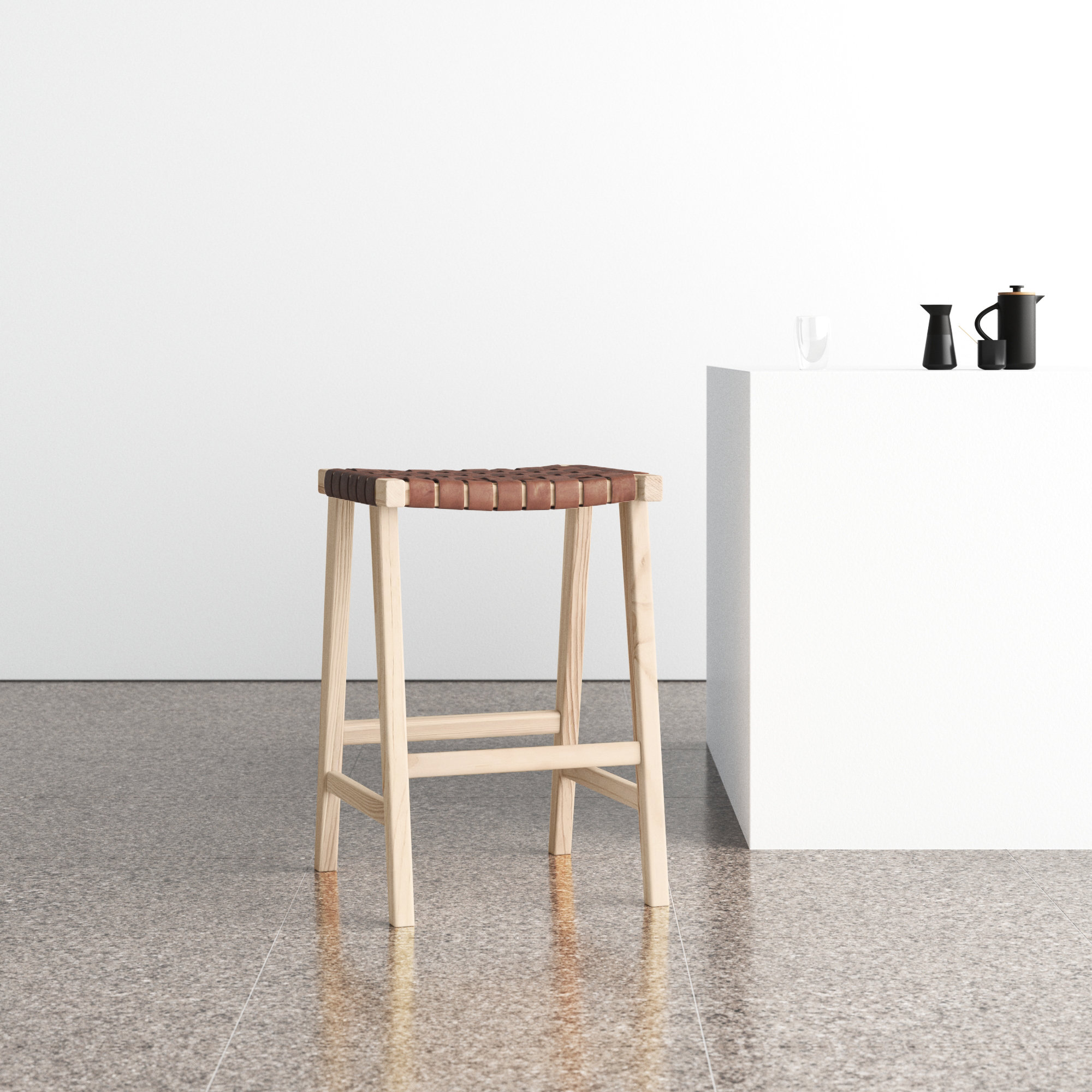 Alston Backless Leather Bar & Counter Stool, Bar Stool (30” Seat Height), Black, Black