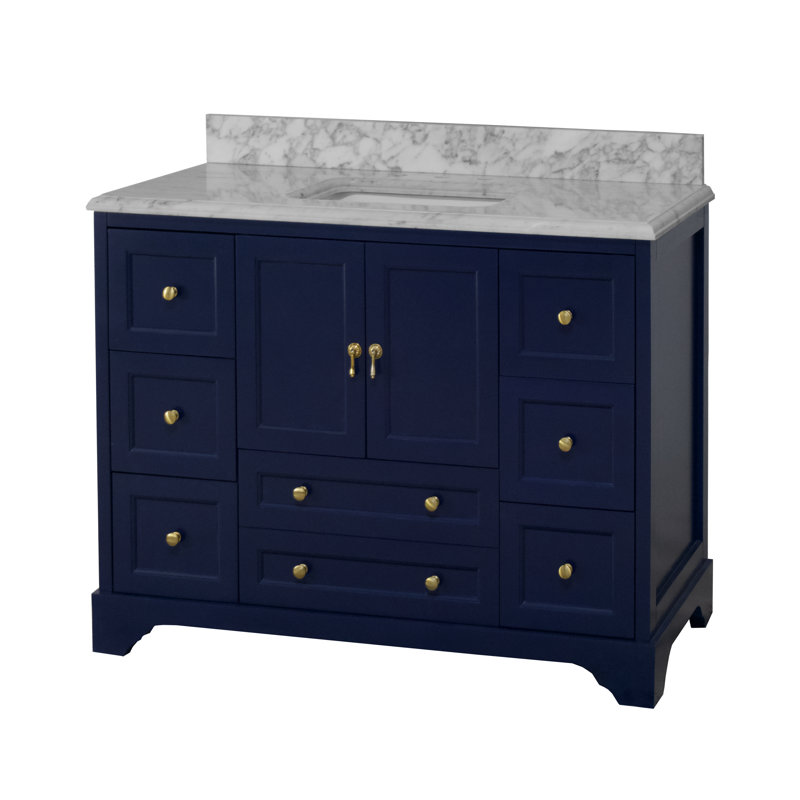 Ensemble de meuble-lavabo simple 48 po avec armoire bleu royal et comptoir en marbre de Carrare Tilford, Bleu royal