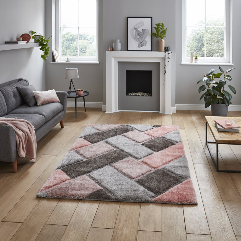 Machine Woven Grey/Pink Rug, Rectangle 120 x 170cm