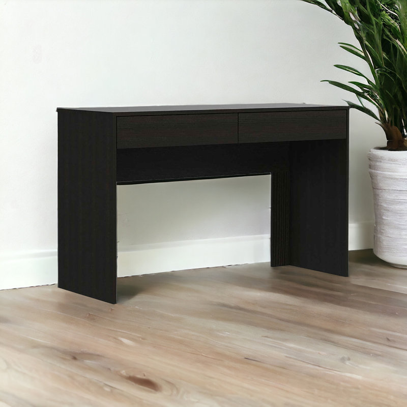 Black Faux Wood 47" Minimalist Computer Desk with Drawers