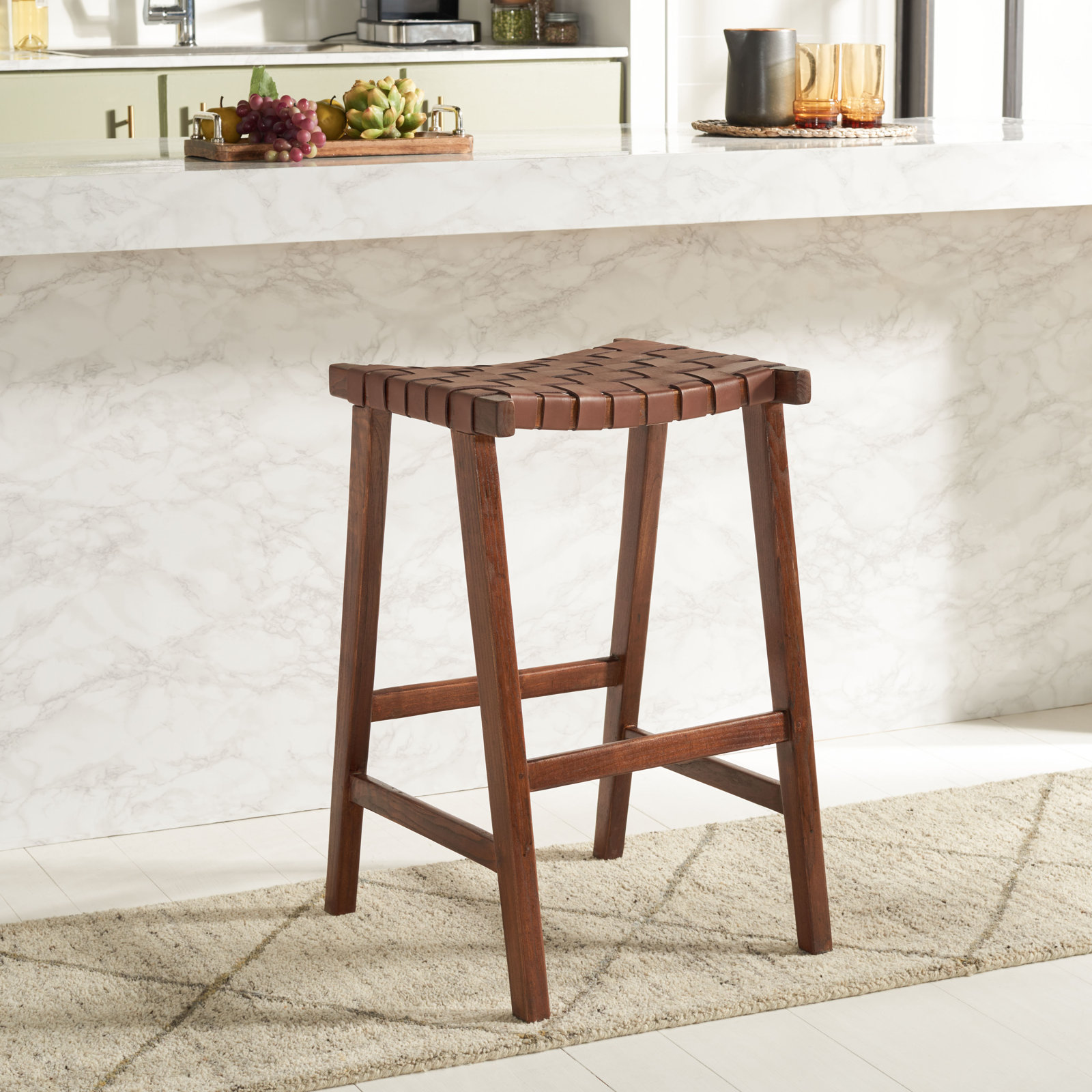 Alston Bar and Counter Stool, Bar Stool (30” Seat Height), Walnut, Cognac