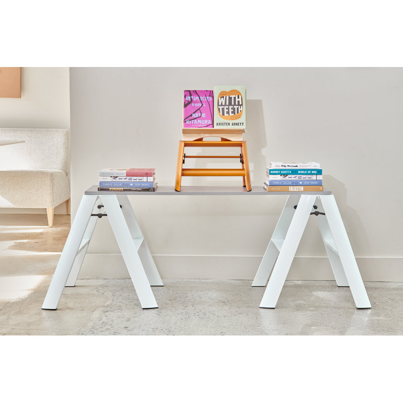 White Aluminum 2-Step Folding Step Stool