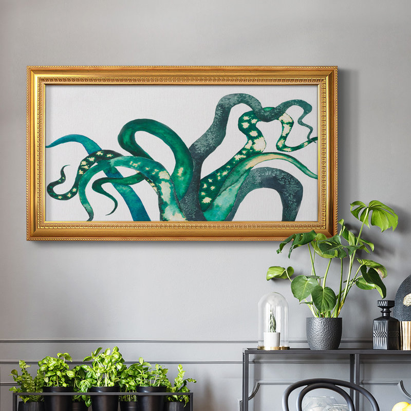 Octo Legs - Reproduction de photo sur toile, H 29 po x l 53 po x P 2,5 po, Cadre doré à motif de feuille d'or