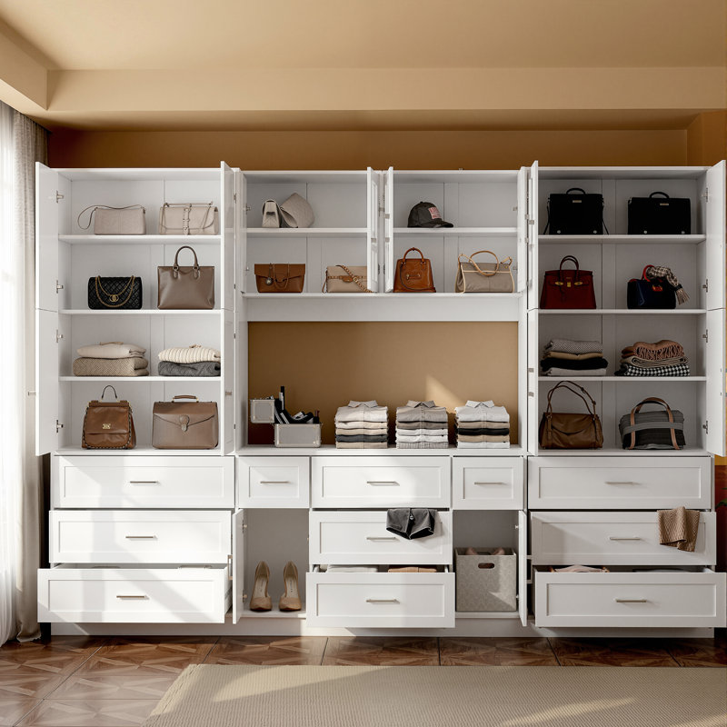 110.2" Wide Large Wardrobe With 8 Cabinets & 11 Drawers