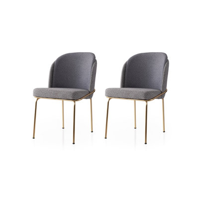 Ensemble de chaises modernes (2 pièces), doré et gris, 24,4 po x 29,5 po x 20,5 po | Structure 100% fer, siège en panneau de particules recouvert de mélamine, dossier en contreplaqué | Conception élégante, capacité de 385 lb, parfaite pour la salle à manger et le bureau