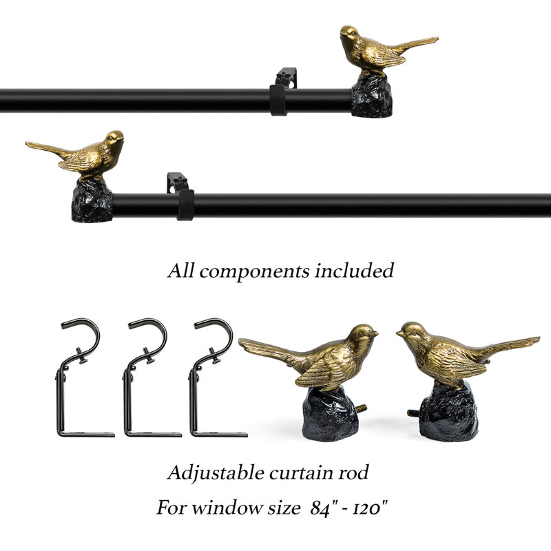 Renaissance Gold Bird Finial Adjustable Curtain Rod, 84"-120"