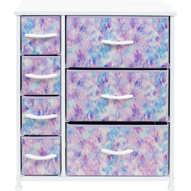 Commode 7 tiroirs l 25 po, Teinture par nœuds bleu / rose / mauve