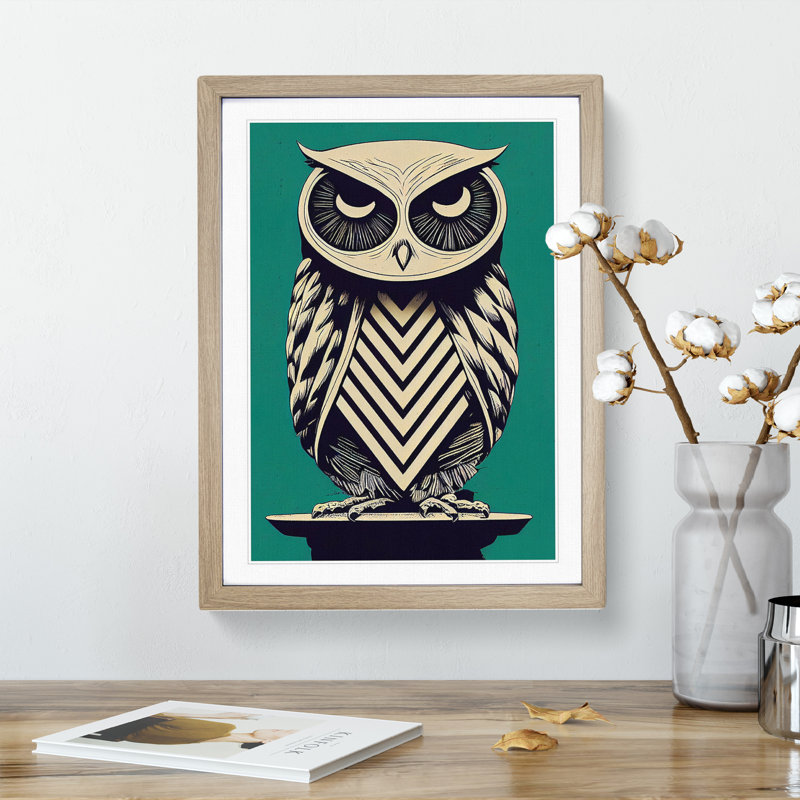 Sitting Owl - Framed Print, 64cm H x 46cm W x 2cm D, Oak