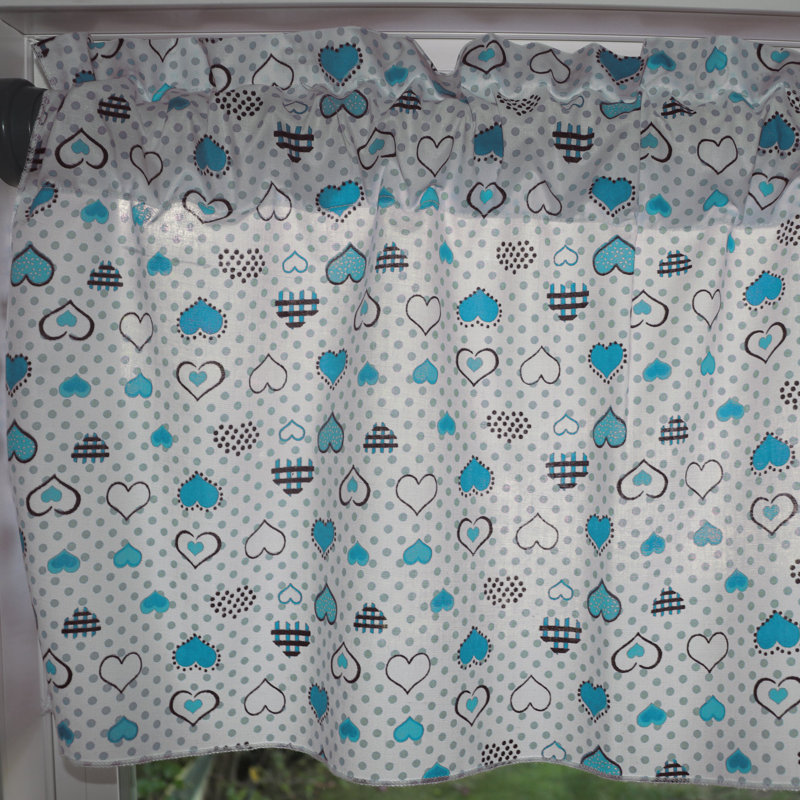 Hearts And Dots Print Window Valance, Blue, 58" W x 14" L