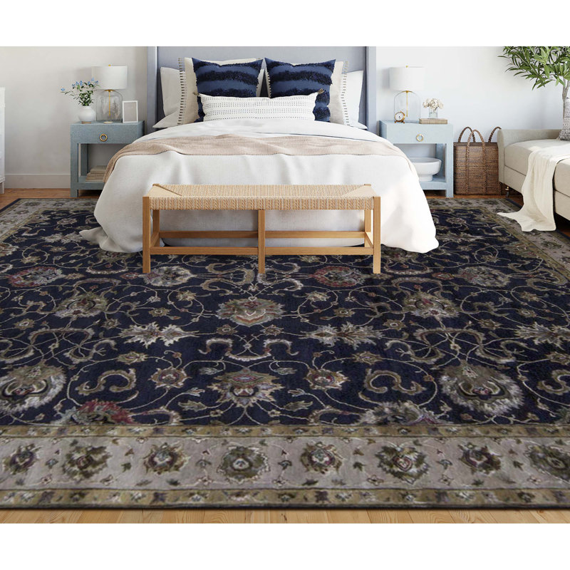 Tapis noir et blanc noué à la main de haute qualité