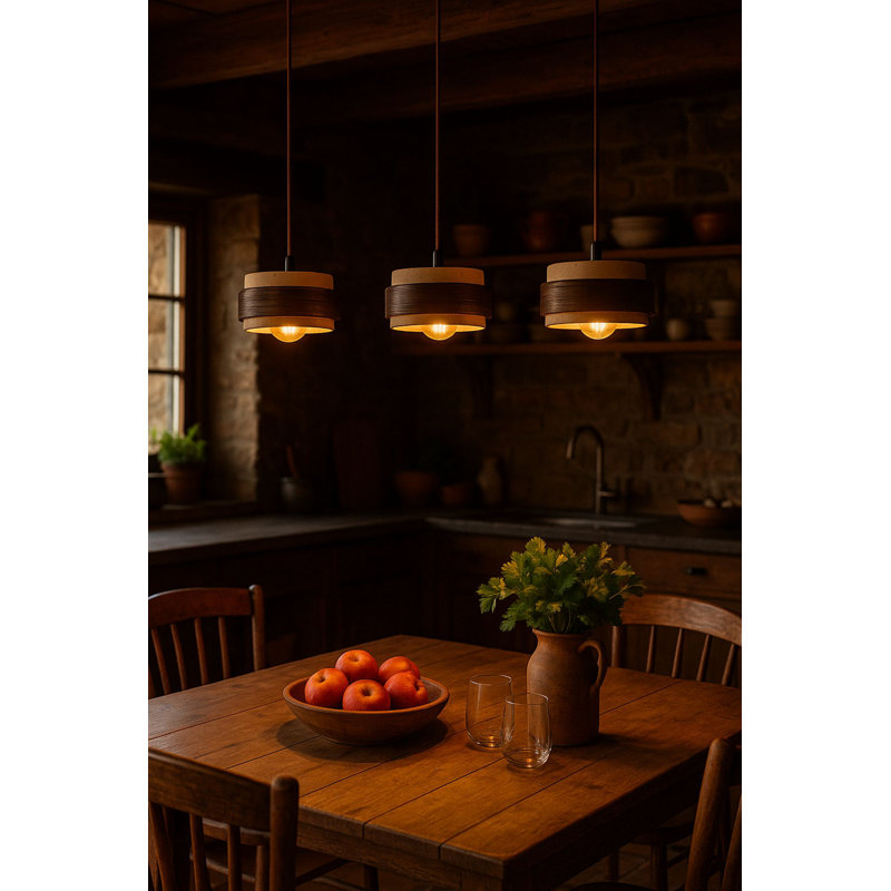 Elegant Wooden Chandelier with Travertine Cap, Adjustable Height 6.3 x 2.4 x 1.6 inches | Beige & Walnut Finish | 3 x E27 Socket, Max 40W | Perfect for Living Room & Dining Room Decoration, Stylish & Functional Design
