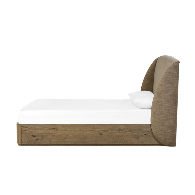 Maeve Upholstered Wingback Bed, Queen, Cambric Ivory/Natural Oak