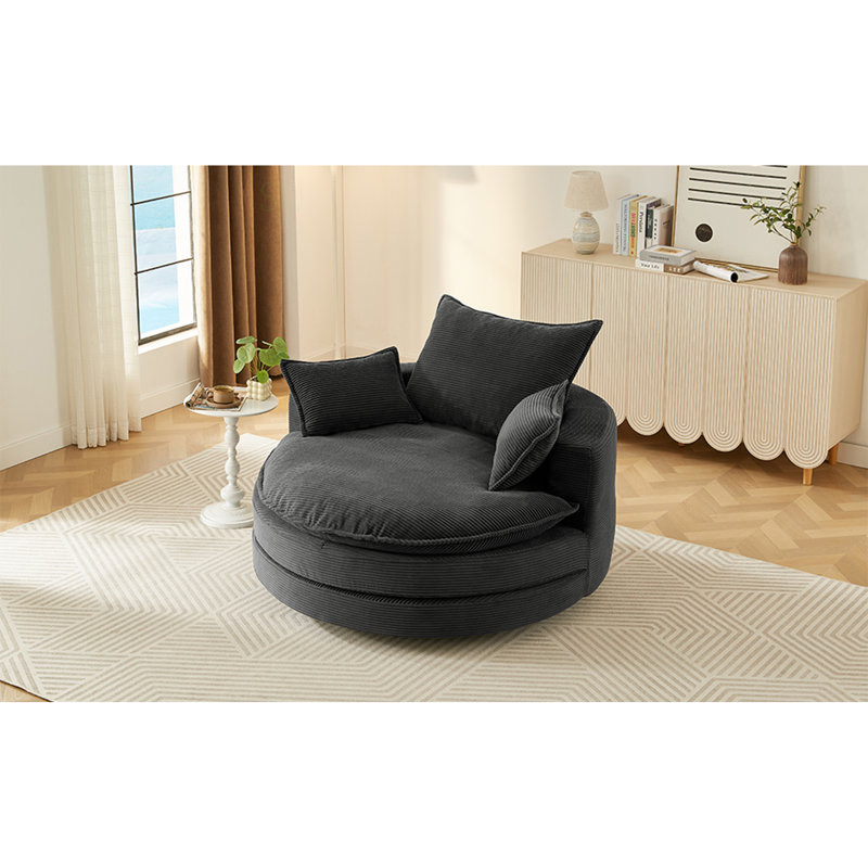 360° Swivel Sofa Chair Accent Barrel Chair 57.5" Swivel Round Chair with Dual-layer Cushion Design and 3 Removable Pillows
