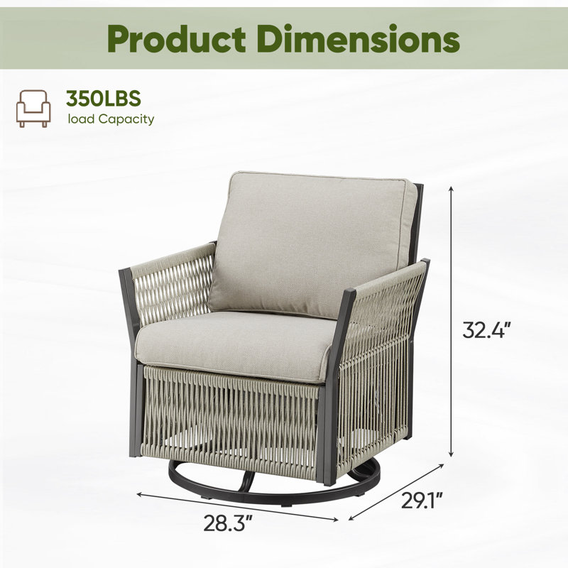 Ensemble de chaises coulissantes pivotantes en osier tissé de style moderne pour l'extérieur (ensemble de 2), Beige