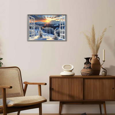 Art mural fenêtre hivernale - images de neige encadrées pour la maison