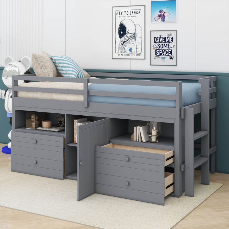Lit mezzanine simple Jons Kids, gris