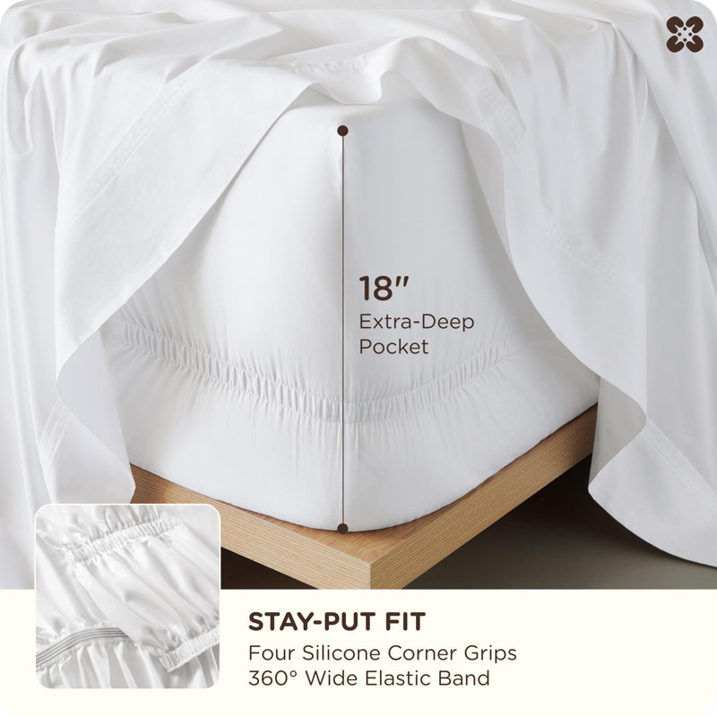 Bedsure Cooling Sheets, Rayon Derived from Bamboo & Cotton Blend, GentleSoft, Breathable, King Size Sheets Set, Deep Pocket Up to 18 Inches, Hotel Luxury Bedding for Hot Sleepers, White