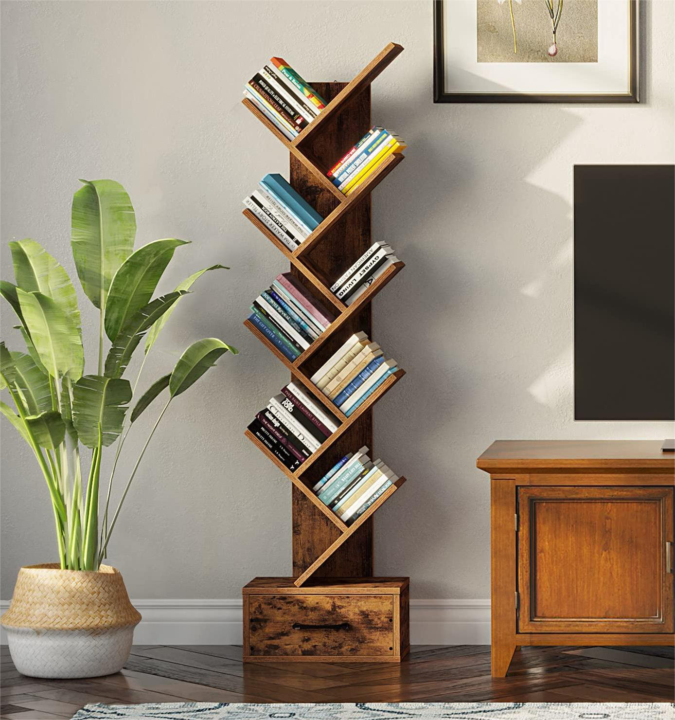 Crestone Bookshelf With Wooden Drawer 9 Shelf Tree Bookshelf Free Crestone Bookshelf With Wooden Drawer 9 Shelf Tree Bookshelf Free