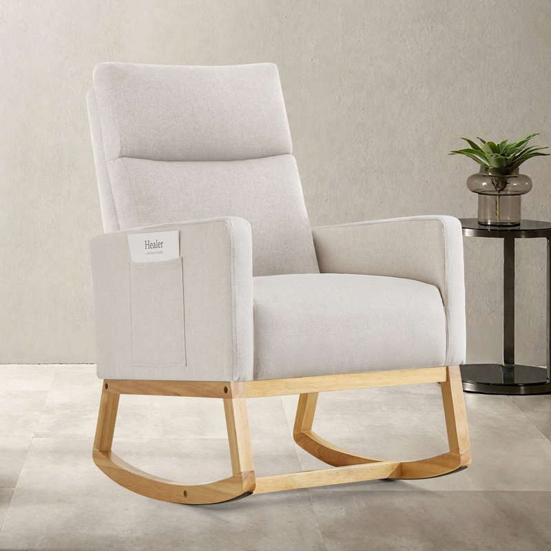 Linen Fabric+ Manufactured Wood Rocking Chair, Natural, White