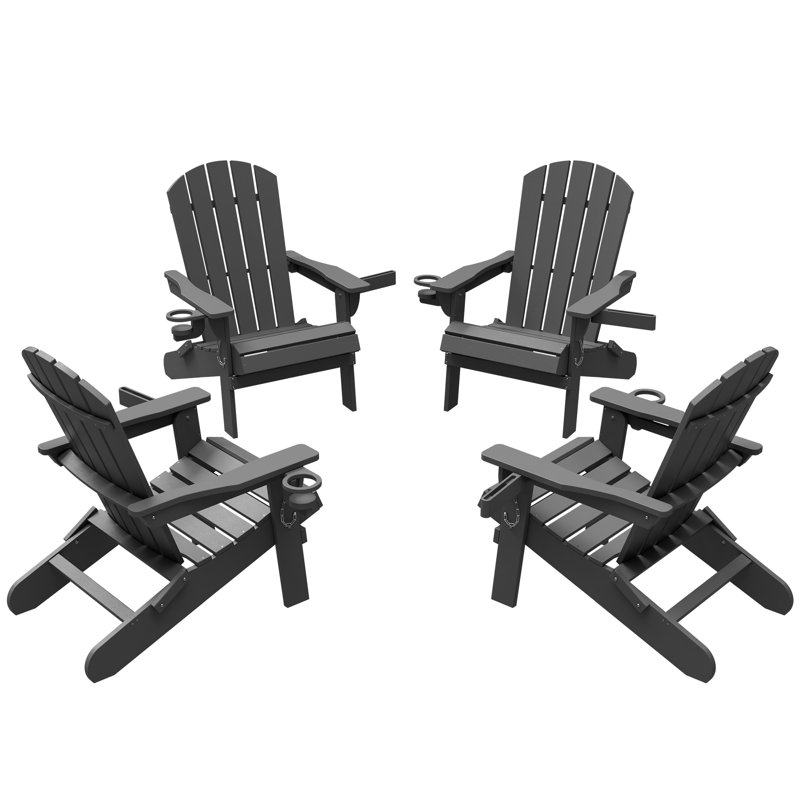 Outdoor HDPE Foldable Adirondack Chair Set, Gray