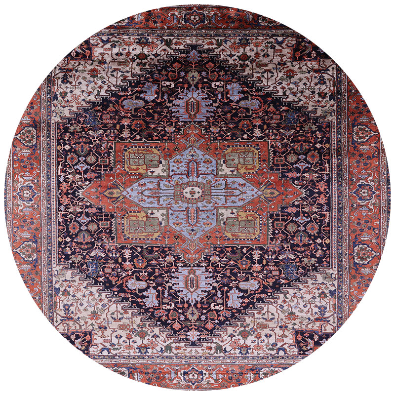 Tapis brun à motif oriental, Rond 5 pi