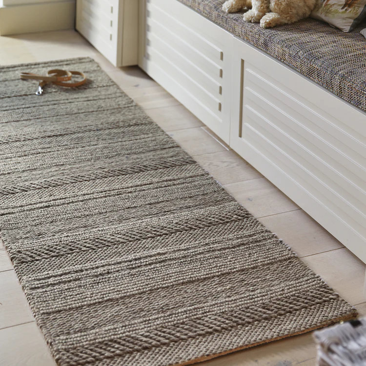 Striped Wool Hand Woven Area Rug, Runner 67 x 200 cm