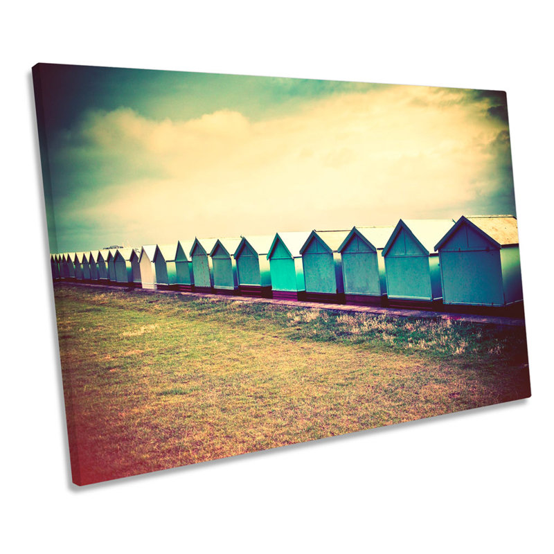 Beach Huts Seaside Vintage - Wrapped Canvas Art Prints, 30.5cm H x 45.7cm W x 2cm D