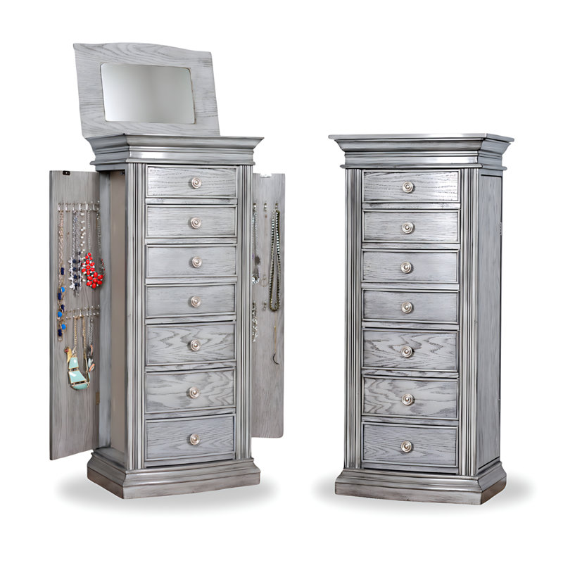 Armoire pour bijoux avec miroir Aitkin, Gris fumée