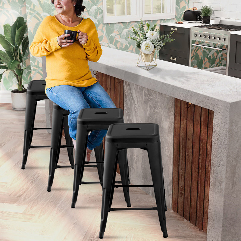 Counter Stool with Metal Frame, Black, Counter Stool (24” Seat Height)