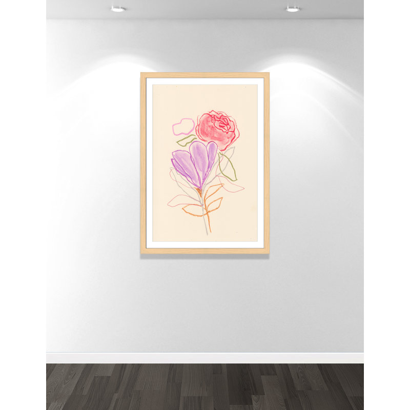 «Simple Floral III» par Bea Dina, Papier avec cadre naturel naturel, Blanc, H 49 po x l 35 po x P 1,25 po