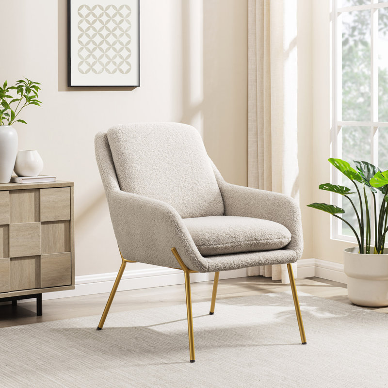 Contemporary Upholstered Accent Chair, Gold Frame/Cream Polyester