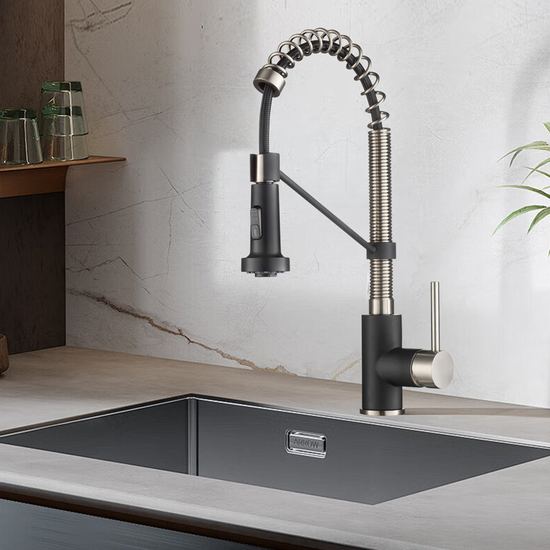 Single Handle Kitchen Faucet 2-Function Sprayer Pull Down Kitchen Faucet, Stainless Steel/Matte Black
