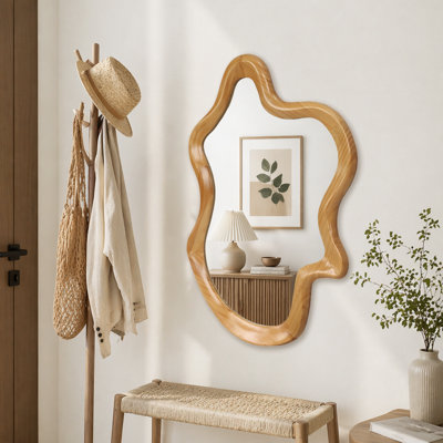 Miroir mural 33,46 "x 22,24" de forme irrégulière avec cadre en bois naturel