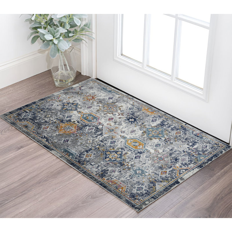 2' X 3' Blue Gray And Rust Area Rug