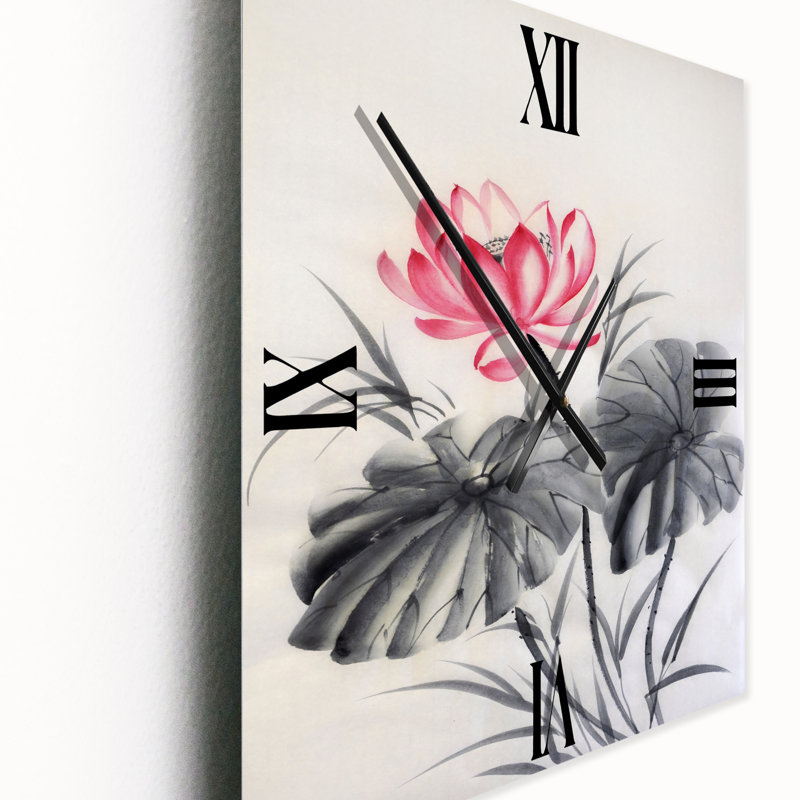 Horloge murale fleur de lotus avec deux feuilles monochromes, Très grand