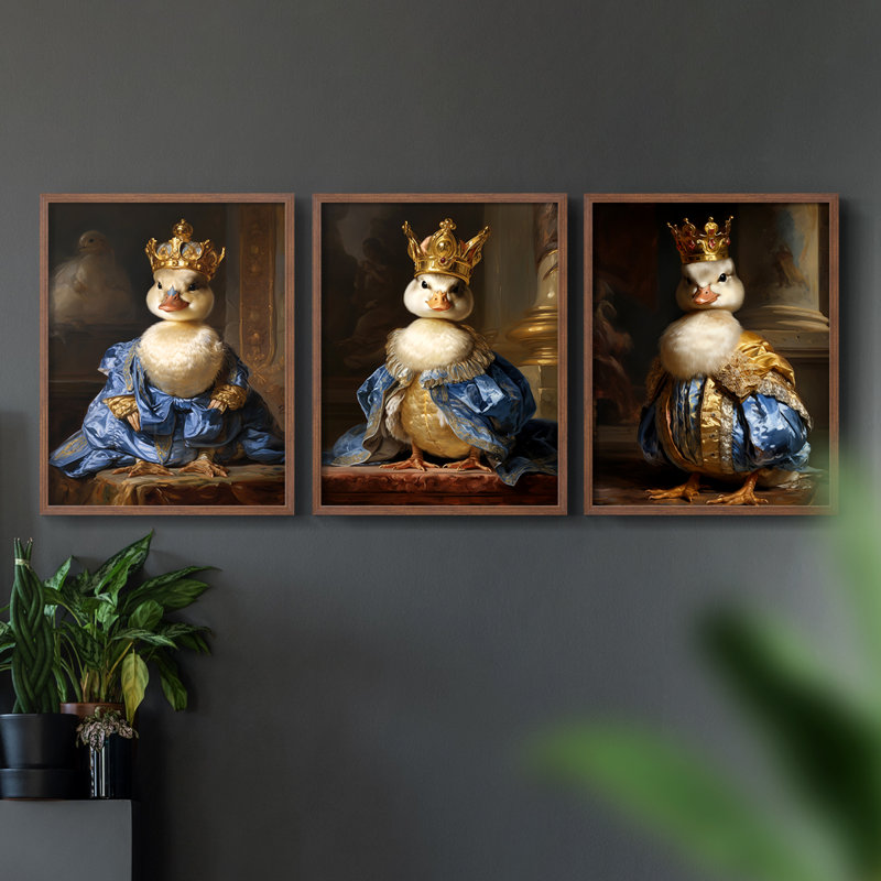 Série royale d'animaux LXV III - ensemble de 3 estampes numériques encadrées - prêt à être accroché, Cadre noyer