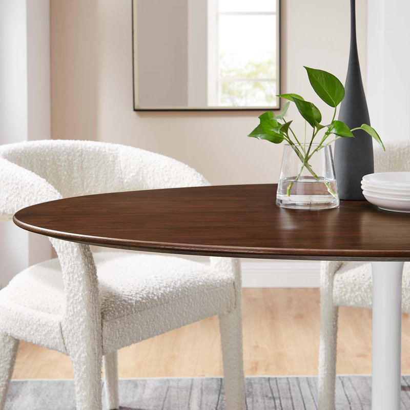 Lippa 60" Walnut Oval Wood Dining Table with White Metal Base