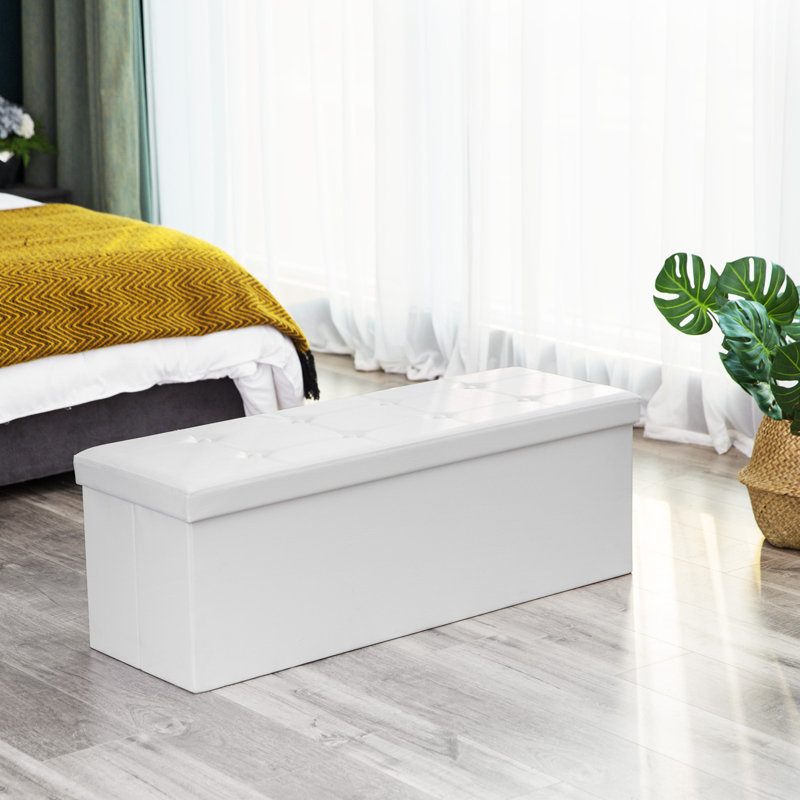 Repose-pieds de rangement rectangulaire en similicuir Humboldt, Blanc