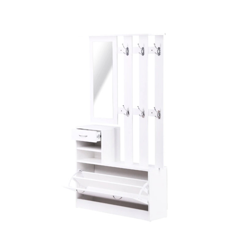 Armoire moderne avec armoire à chaussures, étagère suspendue, miroir et espace de rangement principal