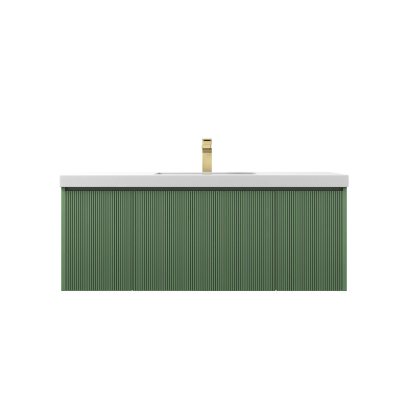 Lucella 48'' Wall-Mounted Bathroom Vanity with Single Acrylic Sink – Fluted Front, Soft-Close Drawers, Floating Design